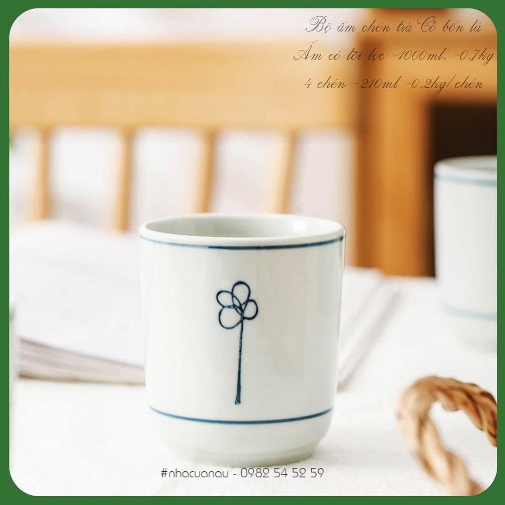 Bộ ấm chèn bình trà sứ - CỎ BỐN LÁ - thanh lịch thích hợp thưởng trà, quà, tân gia, doanh nghiệp sẵn có tại nhà của Nâu