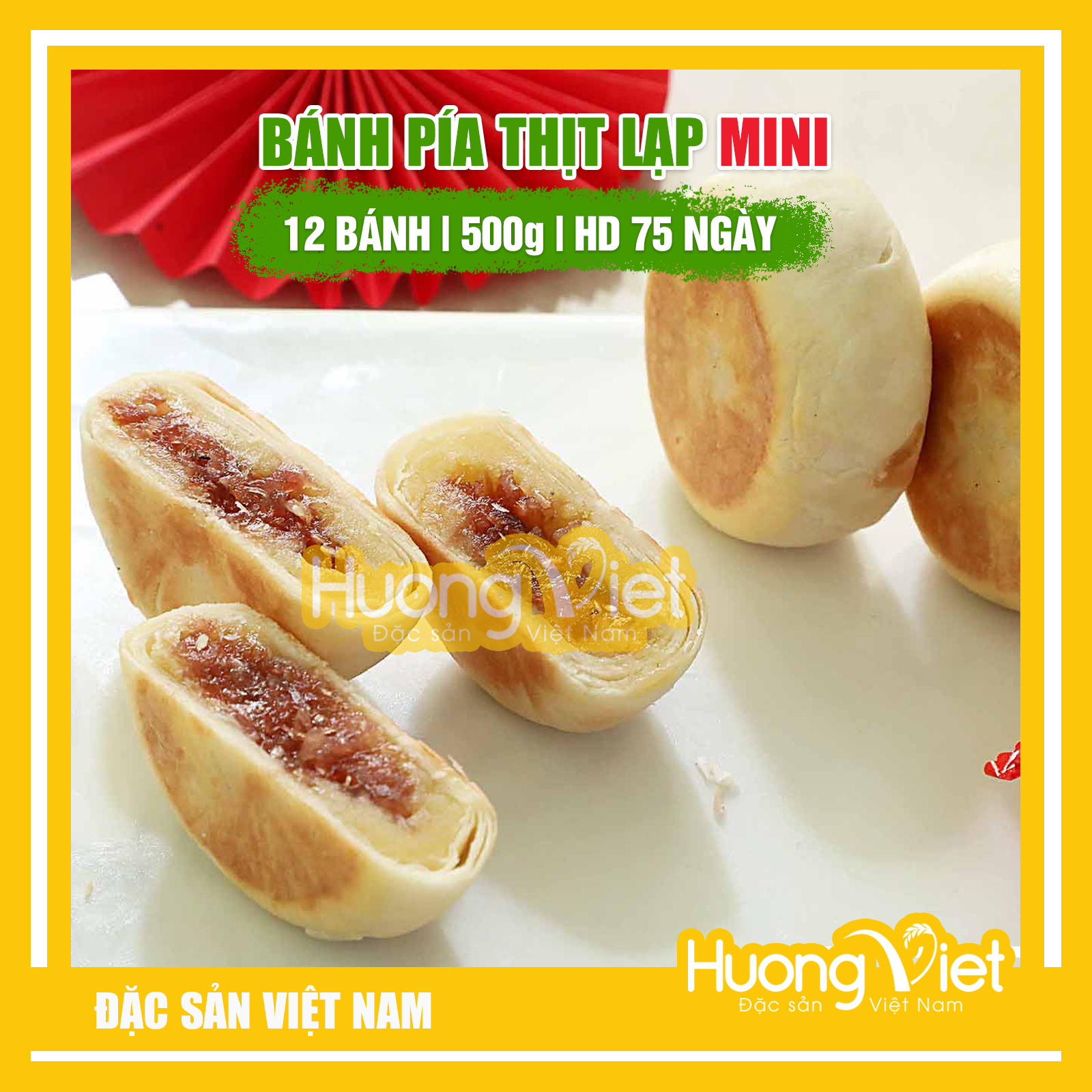 Đặc Sản Sóc Trăng - Bánh Pía Thịt Lạp Xưởng 500G, Đặc Sản Bánh Pía Nhân Mặn Tân Huê Viên Sóc Trăng [Túi 12 Bánh]