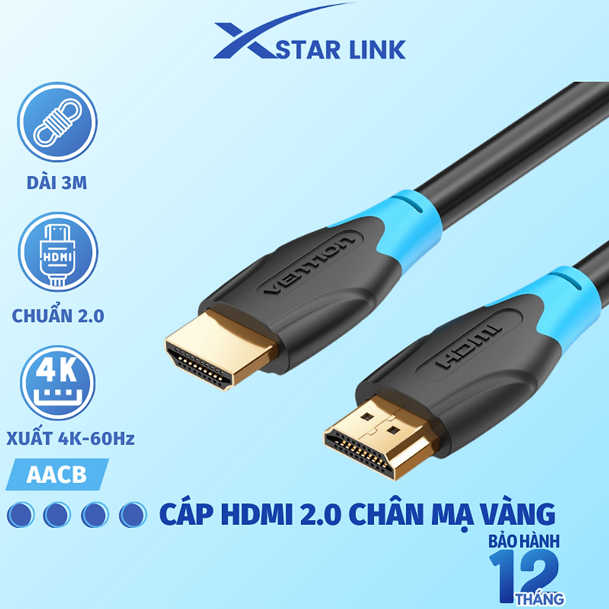 Cáp HDMI chuẩn 2.0 chất lượng 4K 60Hz Vention dây cáp HDMI tốc độ cao chuyên dụng dành cho 1080P 3D TV LCD/màn hình máy chiếu PS4/Xbox/Máy tính/Laptop - Hàng chính hãng