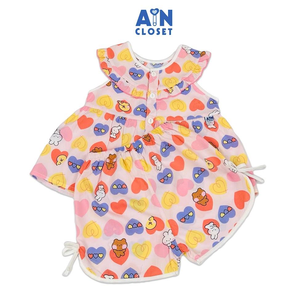 Bộ quần áo Ngắn bé gái hoạ tiết Thỏ Tim Hồng Lanh lụa - AICDBG46ZIU2 - AIN Closet