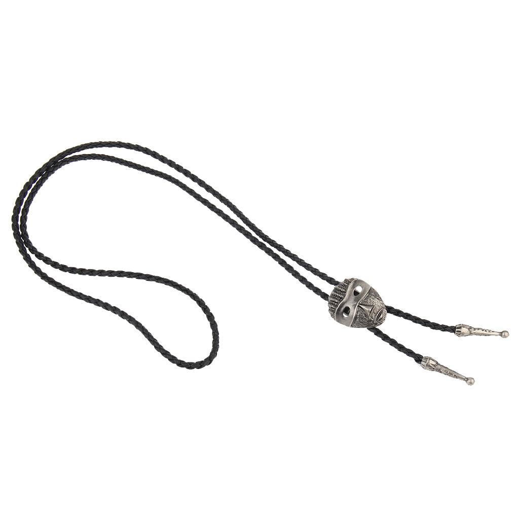 Black PU Leather Cord Western Cowboy  Tie with  Pendant Necklace