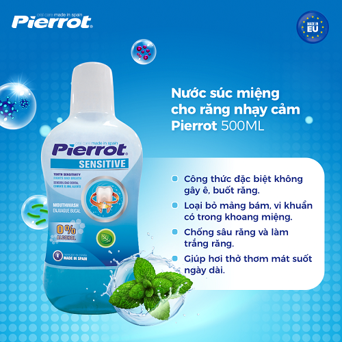 [Tặng vệ sinh lưỡi] Nước súc miệng cho răng nhạy cảm Pierrot 500ML