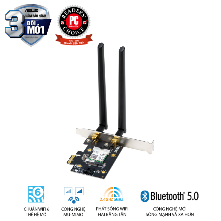 Card mạng PCIe WiFi 6 ASUS PCE-AX3000 Chuẩn AX3000 - Hàng chính hãng