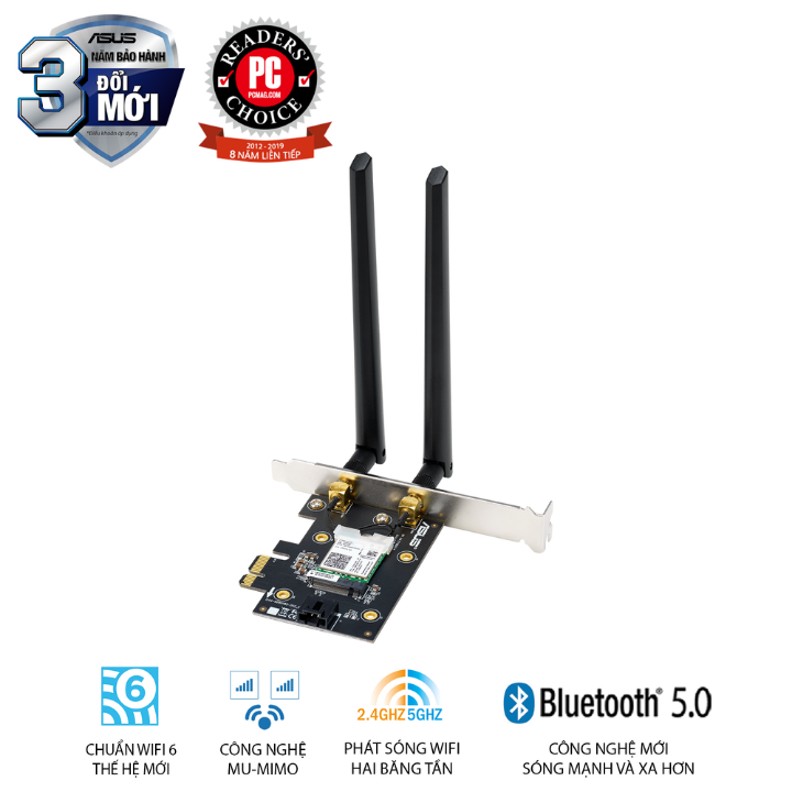 Card mạng PCIe WiFi 6 ASUS PCE-AX3000 Chuẩn AX3000 (No Box) - Hàng chính hãng