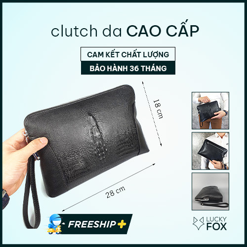 Clutch nam khóa số da bò phối vân cá sấu ví cầm tay kẹp nách bảo hành 3 năm, Cam kết ảnh thật, da thật CL143
