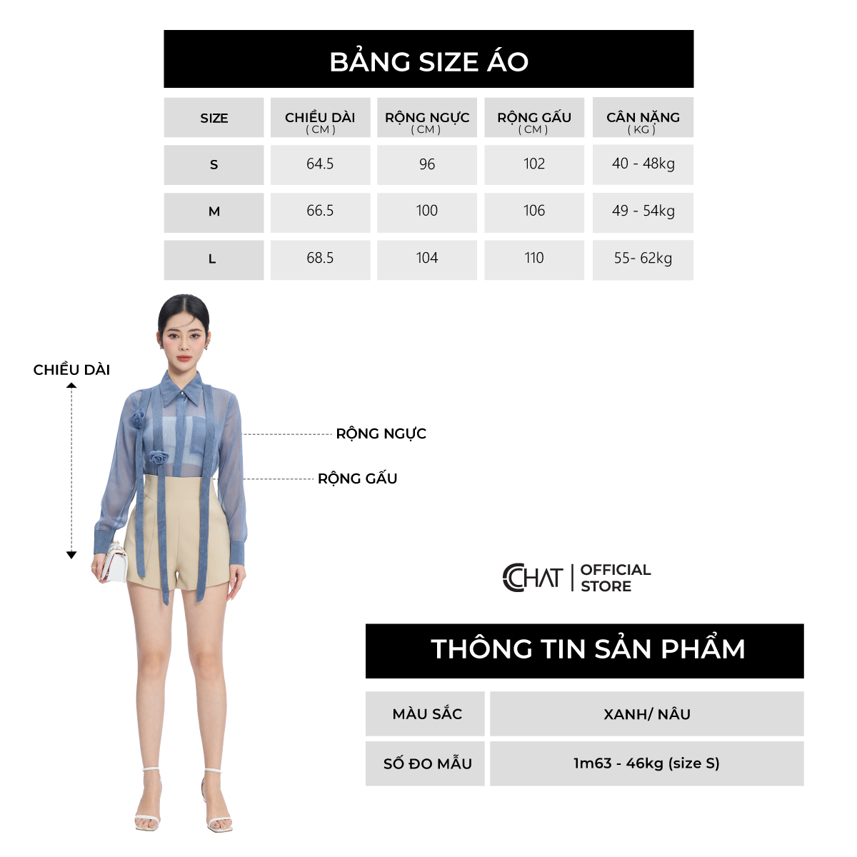 Áo Sơ Mi Nữ  Suông Hoa Thân Trước Trước Chất Liệu Voan Cao Cấp 13FDV2014ST