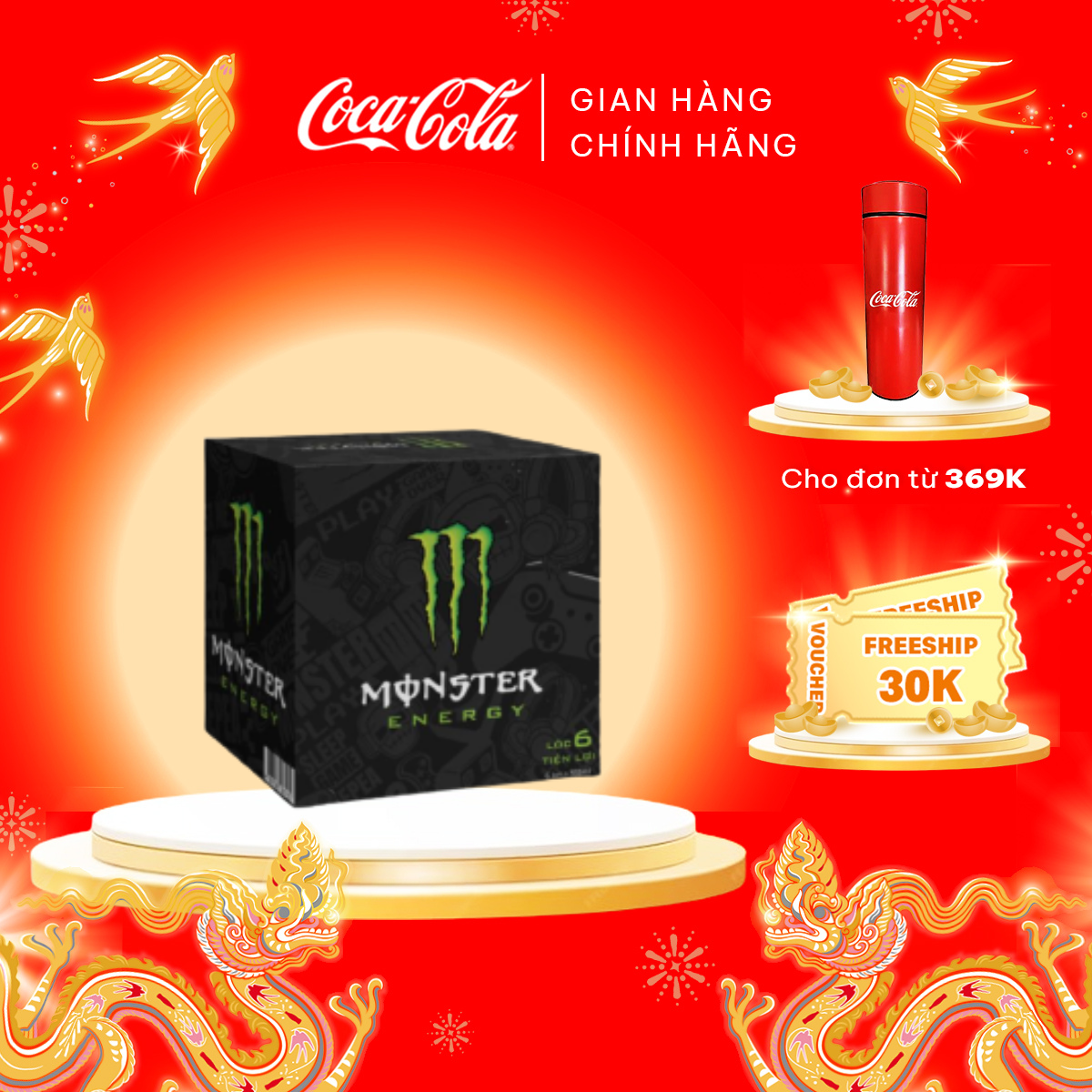 Hộp 6 lon nước tăng lực Monster Energy (355ml x 6)