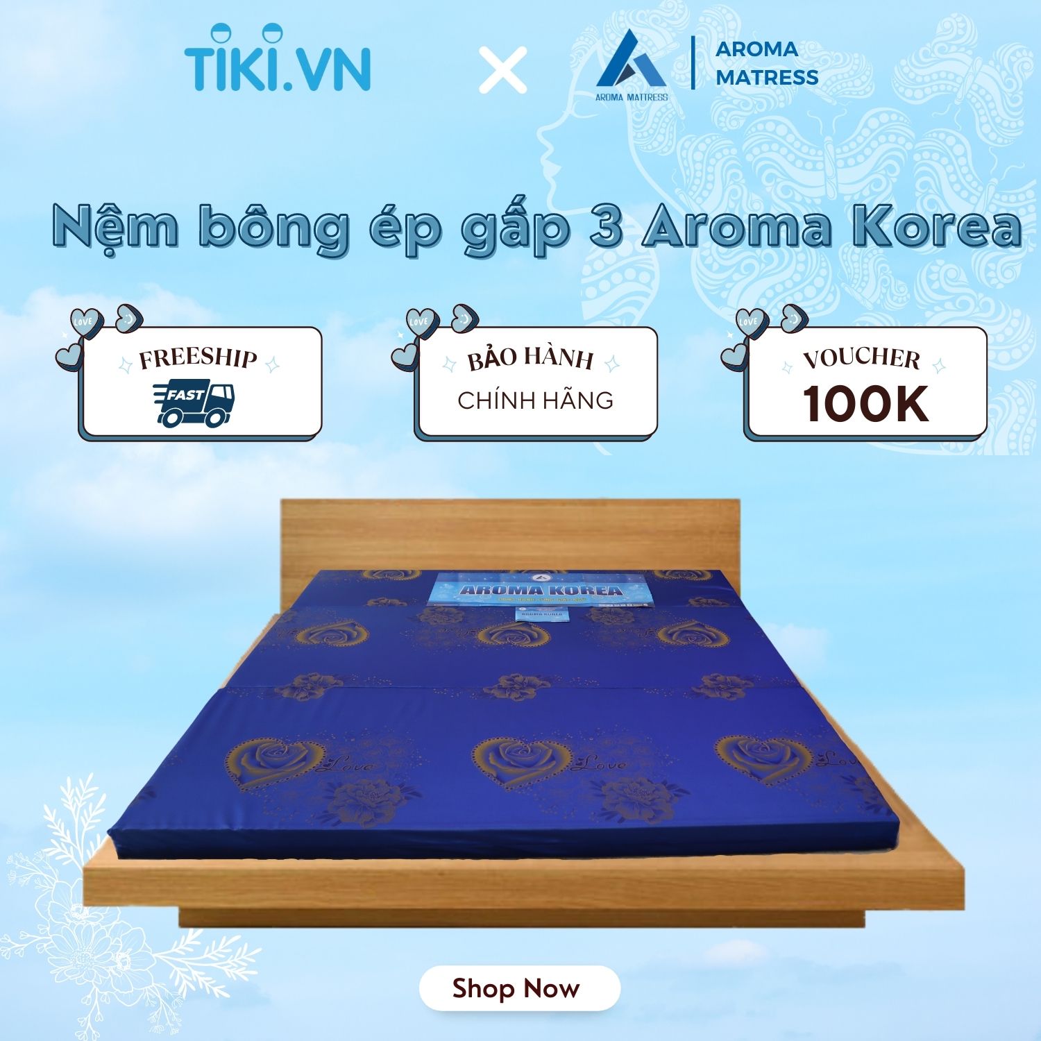 Nệm Bông Ép Gấp 3 Aroma Korea - Nhiều Màu Giao Ngẫu Nhiên - 120X200X5Cm