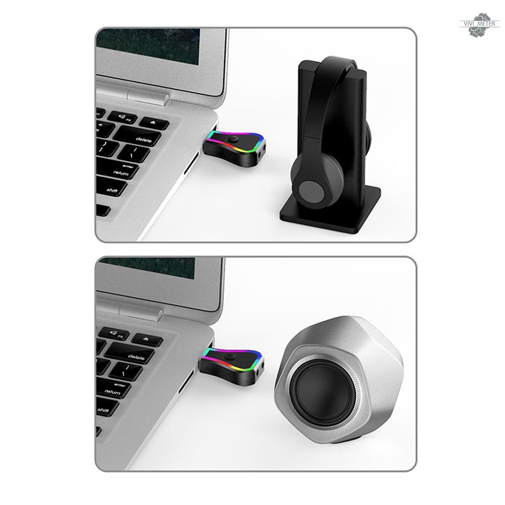 BT 5.0 Transmitter Receiver Portable Wireless Transceiver 2-in-1 Audio Adapter RGB Lighting Effect Low Latency
