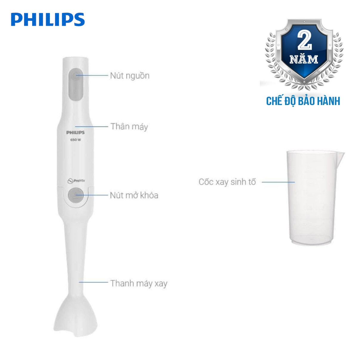 Máy xay cầm tay đa năng ProMix Philips HR2531 công suất 650W - hàng chính hãng