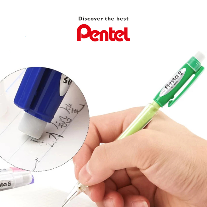 Bút Chì Kim Pentel Fiesta AX105 (0.5mm) và AX107 (0.7mm) | Thiết Kế Thân Trong Đẹp Mắt | Trang Bị Đầu tẩy | 4 Màu Vỏ