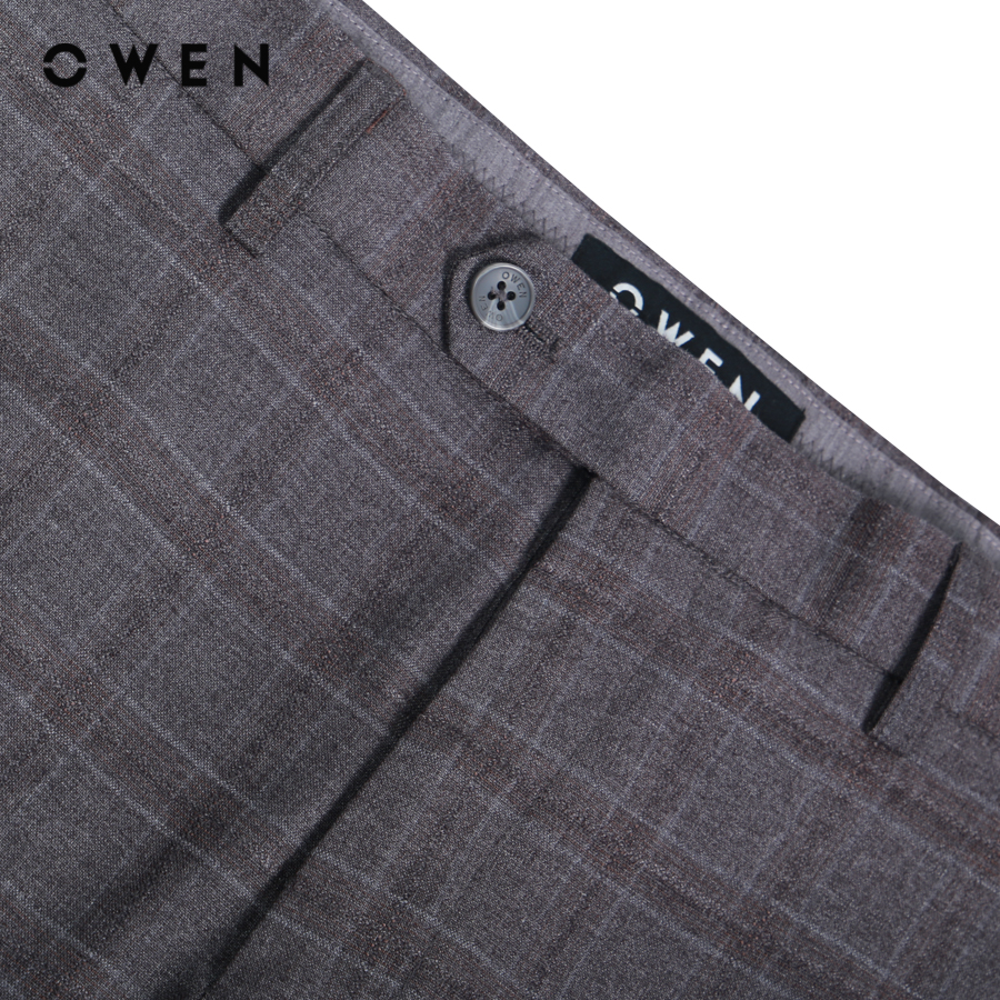 OWEN - Quần tây nam form slimfit màu Ghi melange nâu Kẻ nhuyễn/kẻ nhỏ/dobby/kẻ chìm TR Spandex QST220668