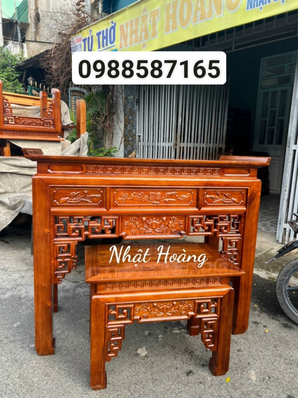 Combo Án giang thờ và tủ cơm gỗ tràm 1M27-1M54 ( FREESHIP 50 KM )