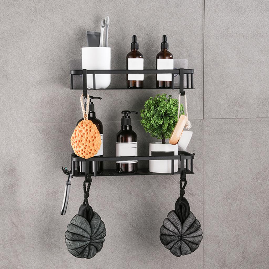 2Pcs Wall Mounted Shower Caddy Shelf No Drilling Storage Basket for Washroom