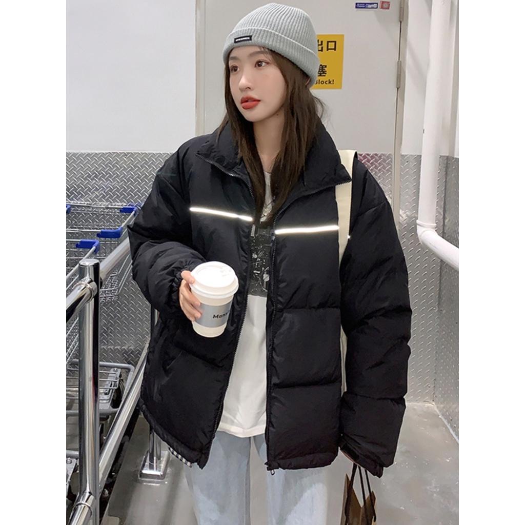 Áo khoác phao nam nữ MEANSTORE Jacket oversize form rộng phong cách Hàn Quốc màu Đen line phản quang