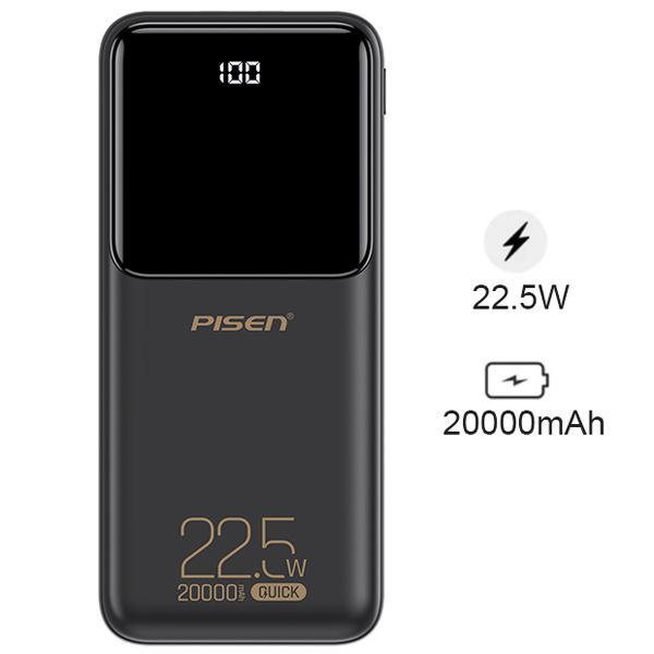 Sạc Dự Phòng Pisen Quick Semi - Mirror 22.5W 20000mAh - Màu Đen