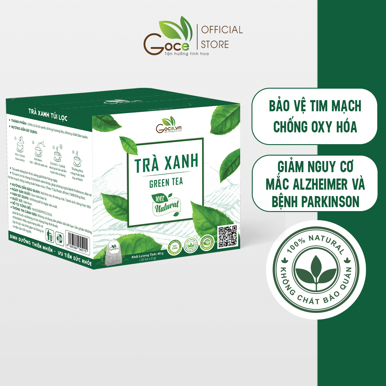 Trà xanh túi lọc Goce - Bảo vệ tim mạch, chống oxy hóa