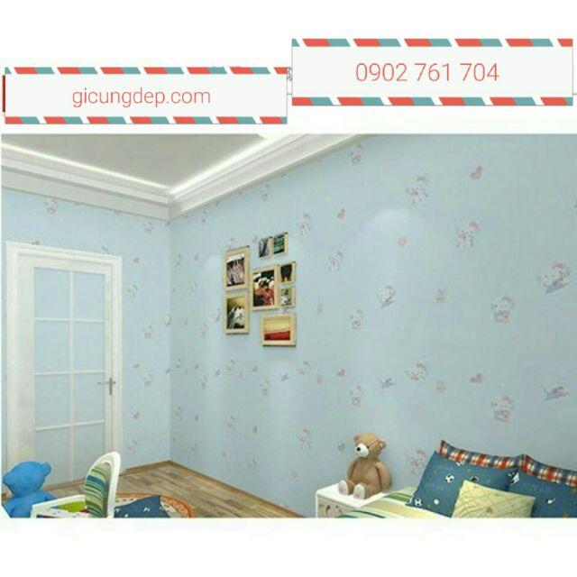 Giấy dán tường kitty xanh