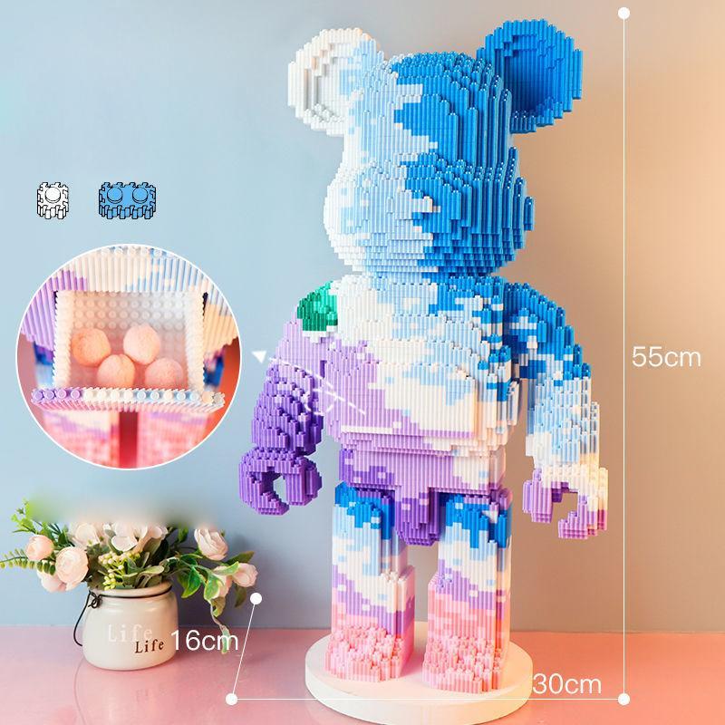 55cm Mô hình lắp ráp bearbrick chủ đề màu loang - 55- Loang tím xanh