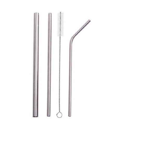 Ống Hút - Set 3 Ống Hút Inox 304 và Cọ Rửa kèm Hộp màu Bạc tặng Băng Keo Cá Nhân Ace Band-S (hộp 1 size, 10 miếng)