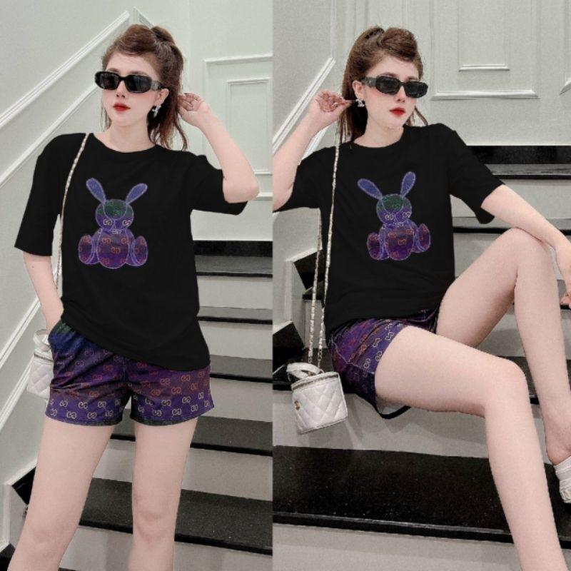 SET BỘ THỜI TRANG FOM RỘNG PHỐI HỌA TIẾT GẤU THÊU