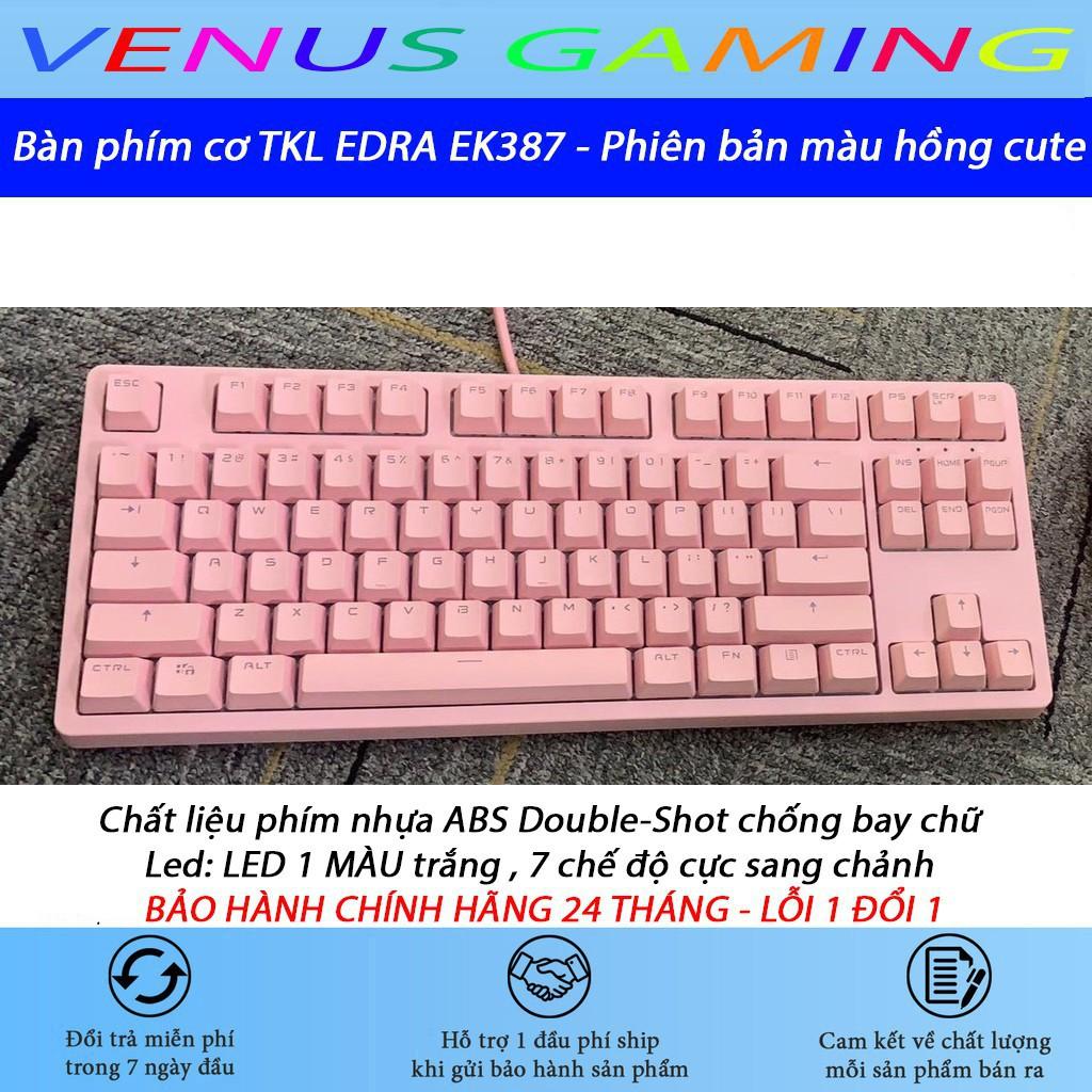 Bàn phím cơ TKL EDRA EK387 HUANO SWITCH 2021 - Phiên bản màu hồng cực kute - Blue/ Red/ Brown Switch