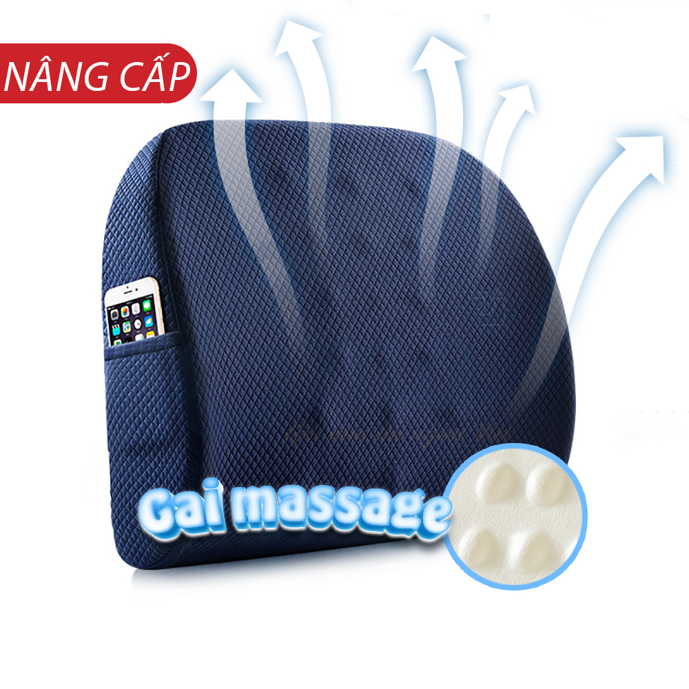 Gối dựa lưng cao su non có gai massage EMA cho dân văn phòng, lái xe, học sinh - Thế hệ thứ 3 nâng cấp gai massage độc đáo