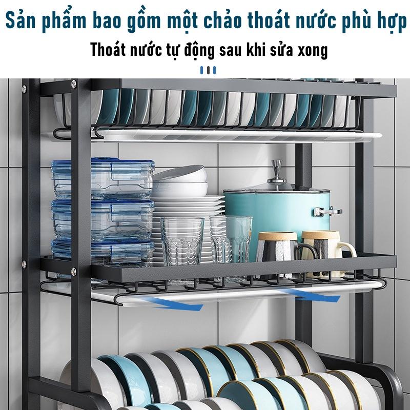 Giá để bát đĩa 2 tầng sinh viên, kệ chạn úp chén, kèm ống đũa đa năng và 2 khay hứng nước