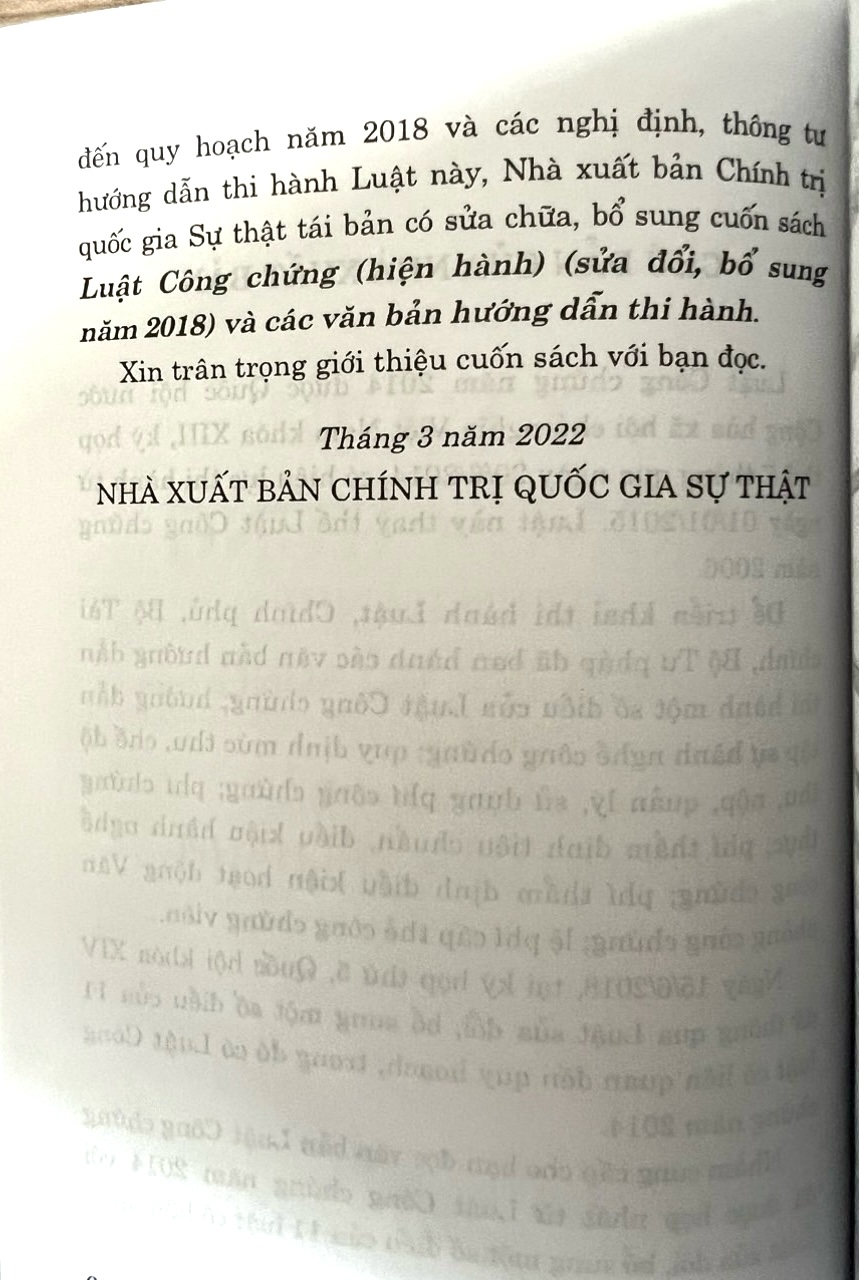 Sách - Luật Công Chứng ( hiện hành ) ( Sửa đổi, bổ sung năm 2018) và Văn Bản Hướng Dẫn Thi Hành