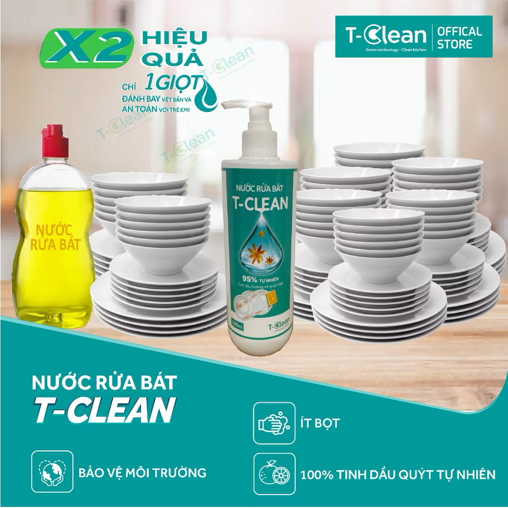 Nước Rửa Chén T-Clean 500ml Siêu Sạch - Tp Thiên Nhiên - Không Làm Hại Da Tay - An Toàn Trẻ Nhỏ