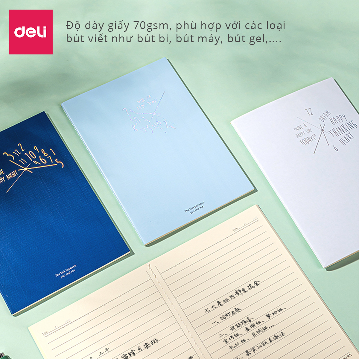 Sổ tay ghi chép khâu gáy A5 80 trang 70gsm Deli - Nhiều màu - Phù hợp làm sổ kế hoach planner, viết nhật kí, sử dụng như tập vở học sinh - FA540