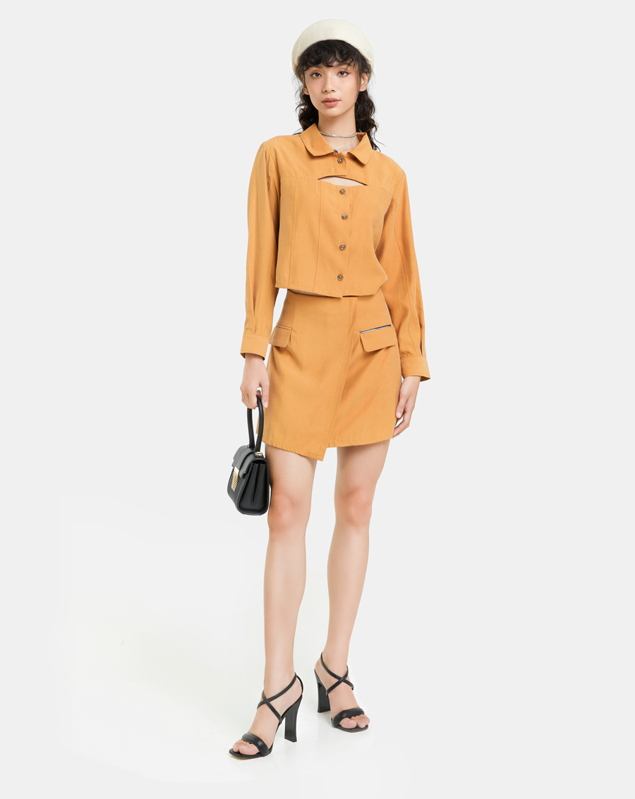 Váy Ngắn Thời Trang JUNO Mini Dáng A Nắp Túi Đắp Dây Kéo Kim Loại JNVNG008