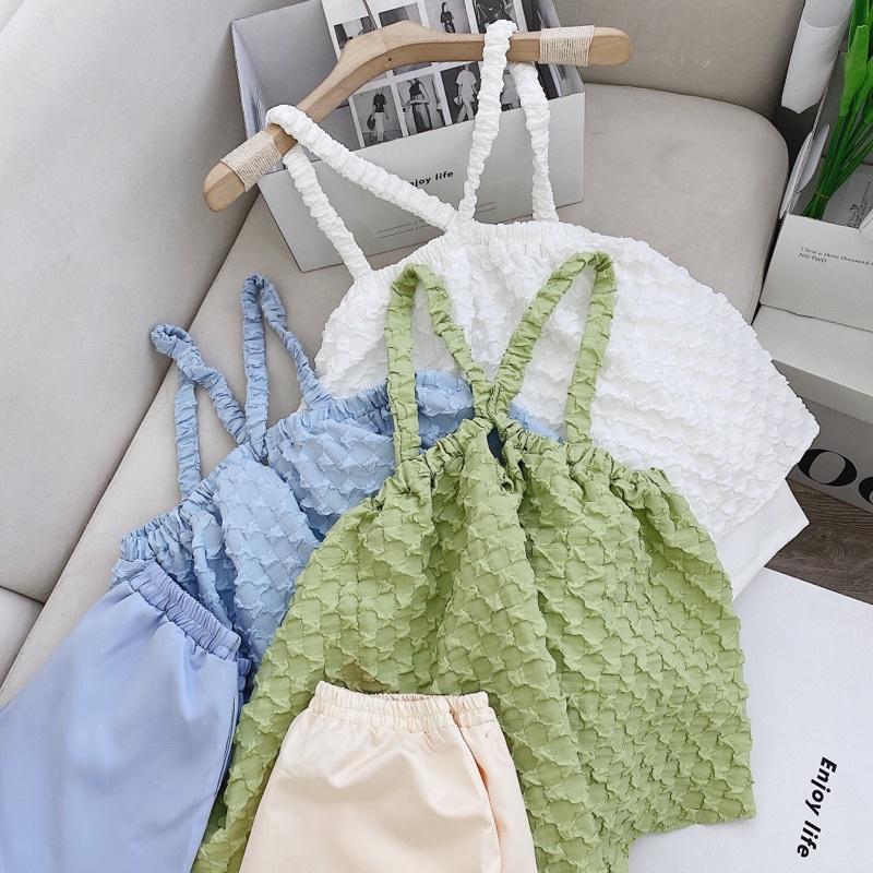 Set áo 2 dây dáng xoè chất xốp nổi phối quần short