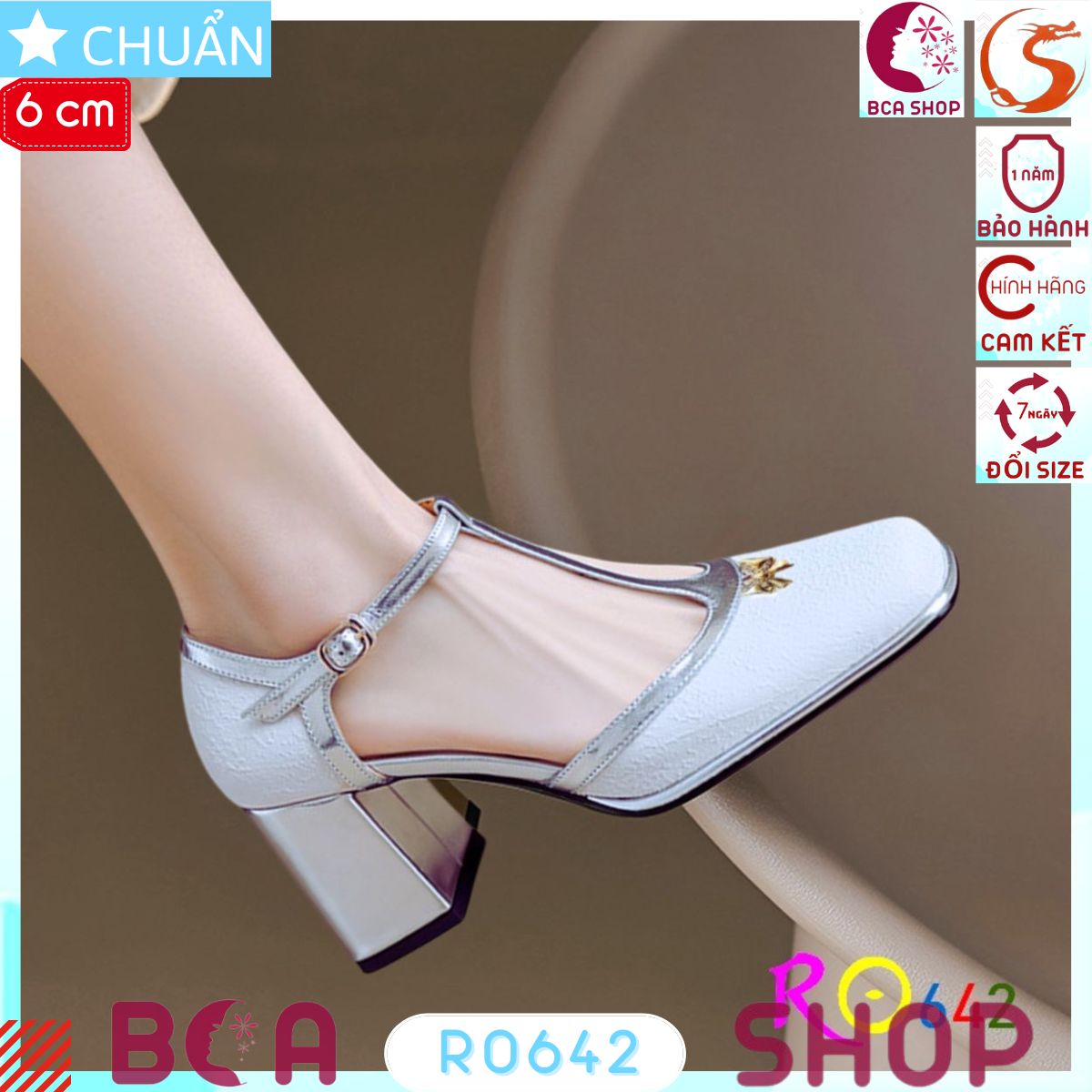 Giày nữ đi tiệc mũi vuông cao gót 6p RO642 ROSATA tại BCASHOP sang chảnh và đẳng cấp, tôn dáng tôn da cực kì