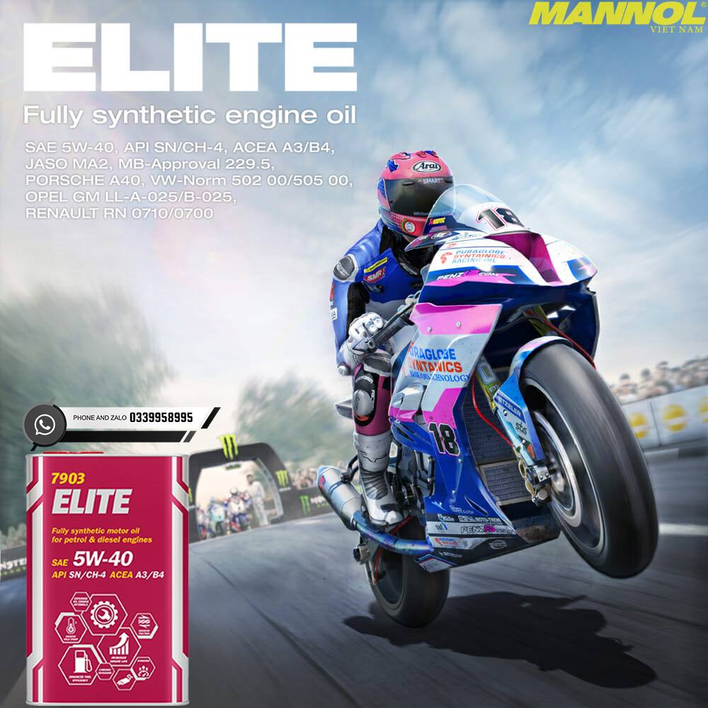 Nhớt MANNOL 7903 Elite 5W-40 SN/CH-4 A3/B4 Tùy Chọn 1L | 4L Tổng Hợp Toàn Phần Cao Cấp Chứa Ester Đa Năng Cải Tiến