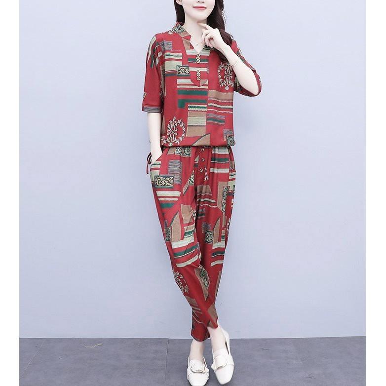 Set Bộ Đồ Nữ Trung Niên Chất Đũi Thô Mềm Mát Sang Trọng Thoải Mái