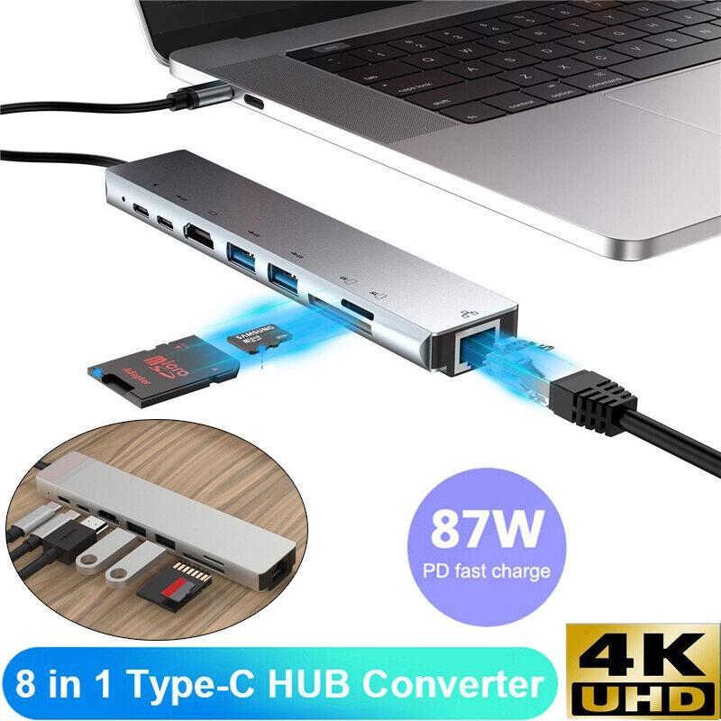 Bộ Chia Nhiều Cổng USB-C 3.0 4K HDMI RJ45 8 Trong 1 Cho Macbook Pro iPad Samsung TV