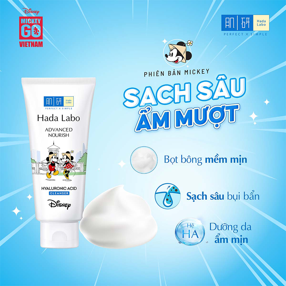 Kem rửa mặt dưỡng ẩm tối ưu Hada Labo Advanced Nourish Cleanser 80g – Phiên bản Mickey
