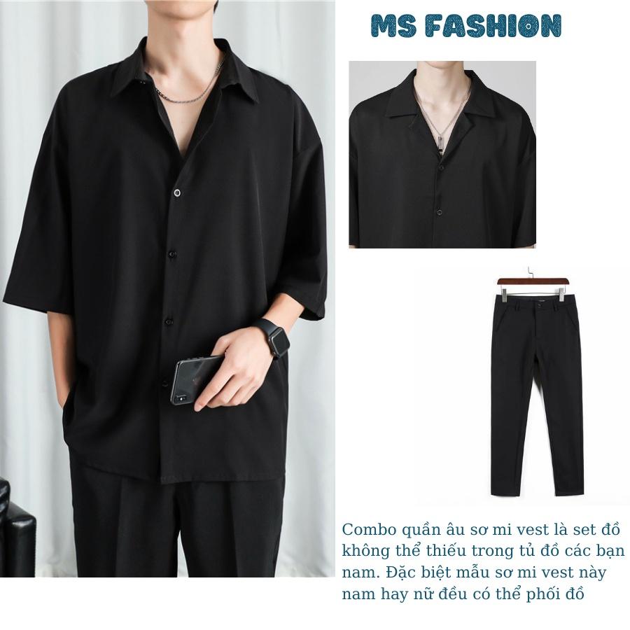 Áo sơ mi tay ngắn nam nữ Menswear sơ mi cổ vest unisex tay lỡ, chất vải lụa mịn chống nhăn