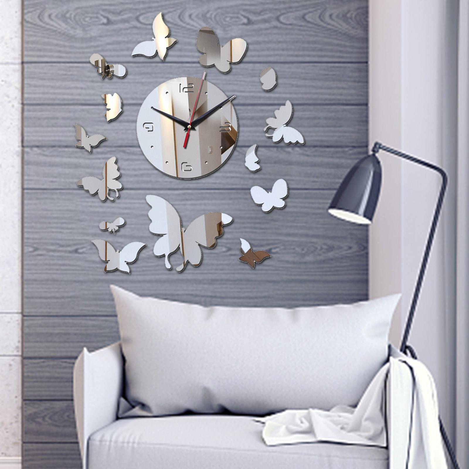 Modern Wall Clock Geometric Mute DIY Mirror Acrylic for Office Home