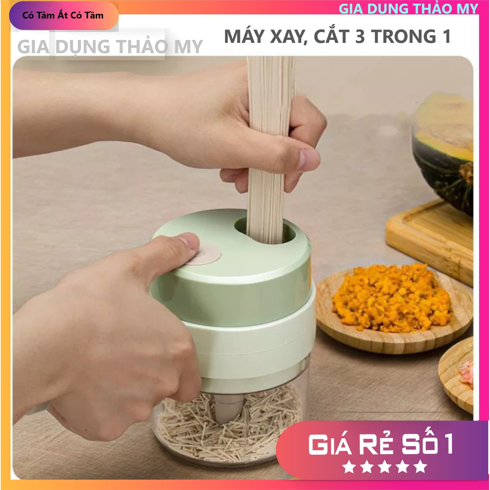 Máy thái lát rau củ kiêm xay hành tỏi thực phẩm 3 trong 1