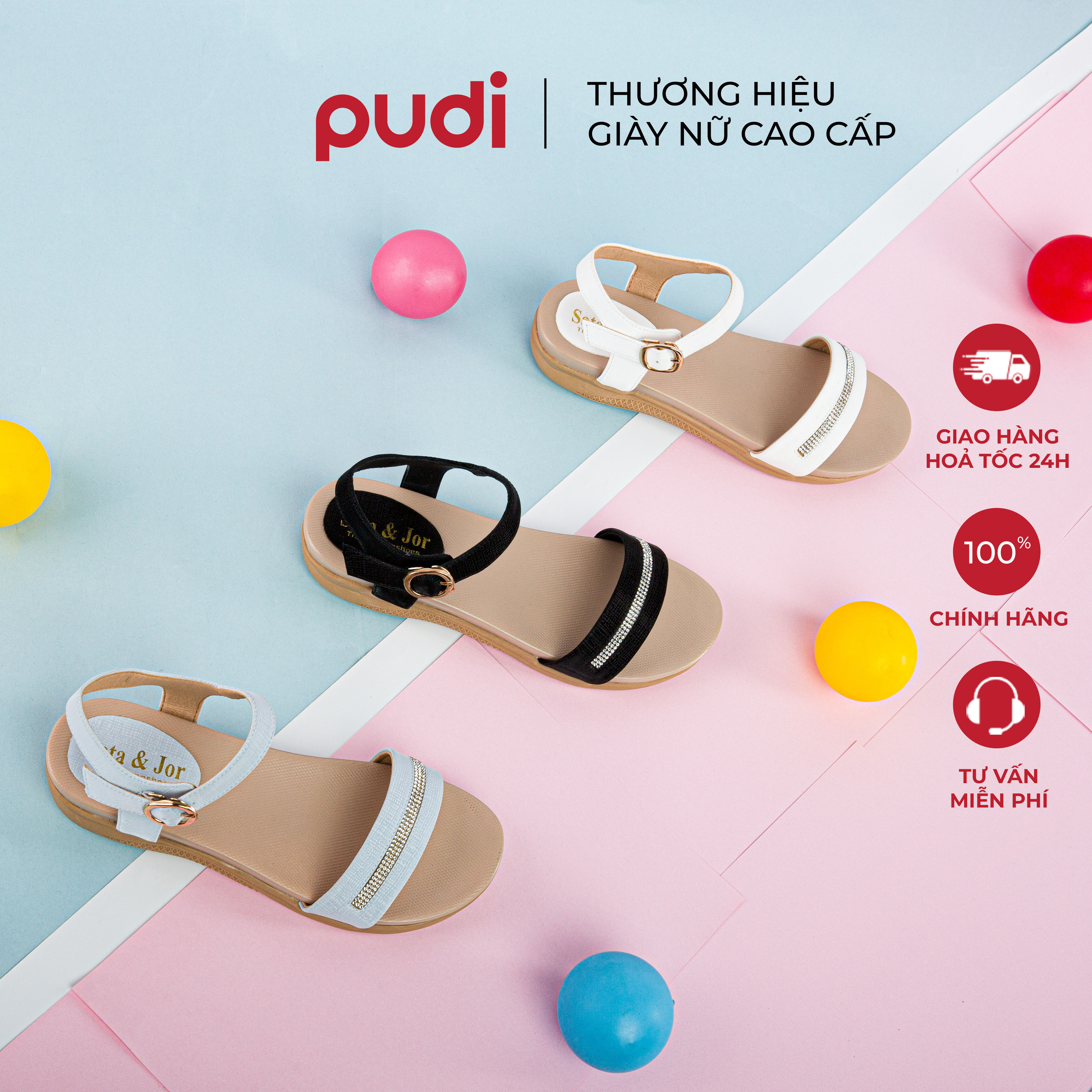 SANDAL NỮ |PUDI| QUAI NGANG ĐÍNH ĐÁ, ĐẾ ĐÚC BỀN BỈ - 9346