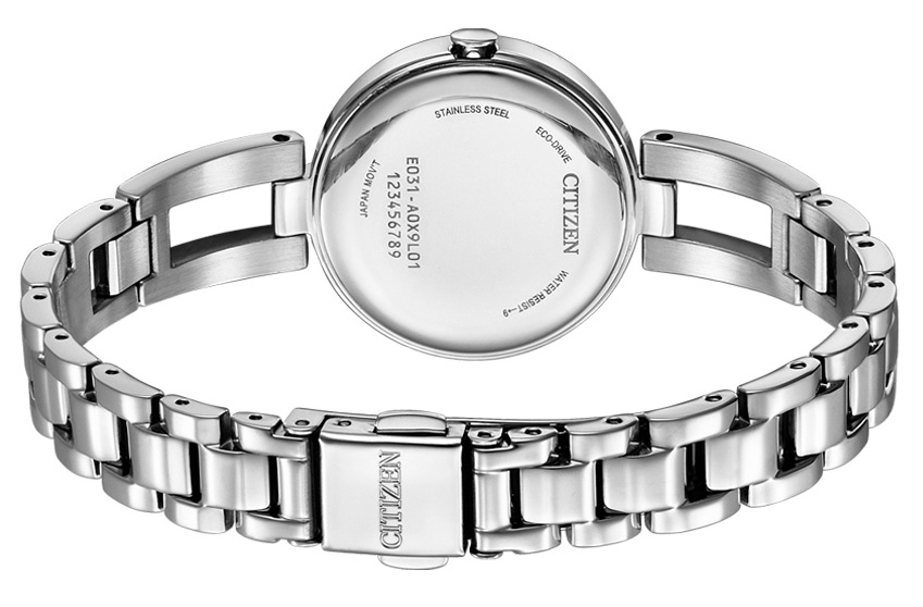 Đồng Hồ Nữ Citizen Eco-Drive Đính Đá Swarovski Dây Thép Không Gỉ EM0801-85N - Mặt Xà Cừ (28mm)