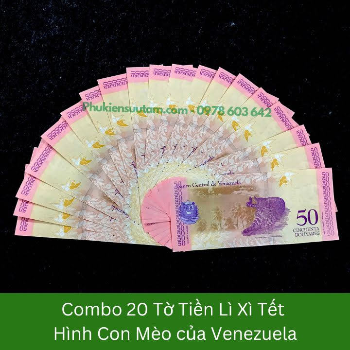 Combo 20 Tờ Lì Xì Tết Hình Con Mèo Của Venezuela , kích thước: 15.5cmx7.5cm, màu tím - SP005873