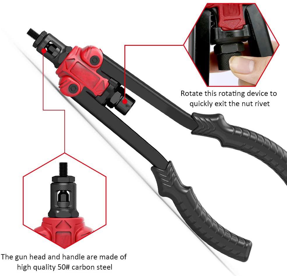 Rivet Nut Gun Hand Riveter High Quality 50# Carbon Steel Nut Gun Head and Handle with 70pcs Rivet Nuts and 7pcs Metric Mandrels