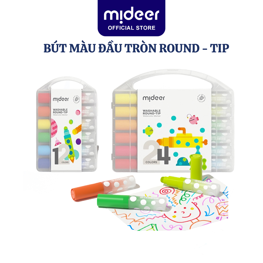 Bút màu dạ nước Mideer Round-tip Washable Marker, Bút chấm màu đồ dùng học tập cho bé