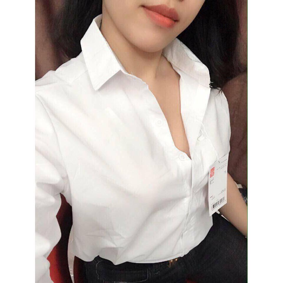 Áo sơ mi nữ dài tay xanh nhạt basic dáng suông đẹp