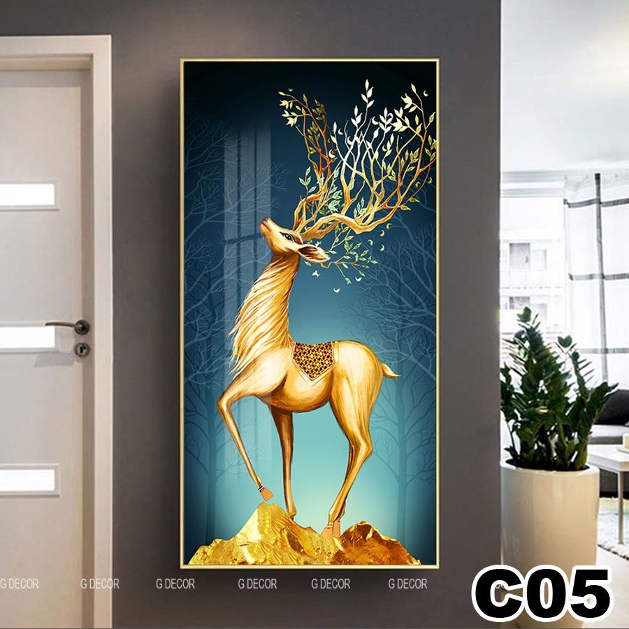 Tranh treo tường canvas 1 bức phong cách hiện đại Bắc Âu 06, tranh hươu tài lộc trang trí phòng khách, phòng ngủ, spa.