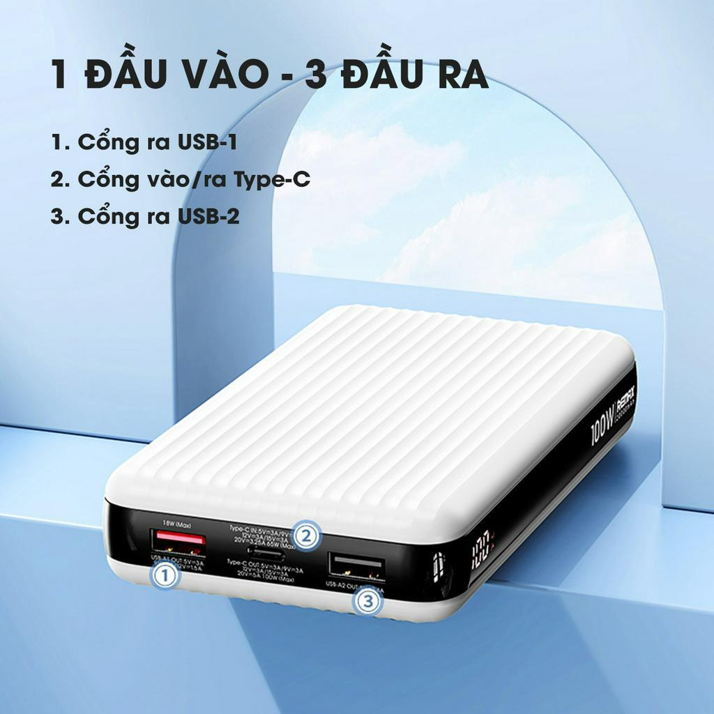 Pin Sạc Dự Phòng Remax RPP-508 20000mAh TypeC Output 100W / Input 65W và QC3.0 18W - Sạc Nhanh Cho Laptop và Tablet - Hàng Chính Hãng