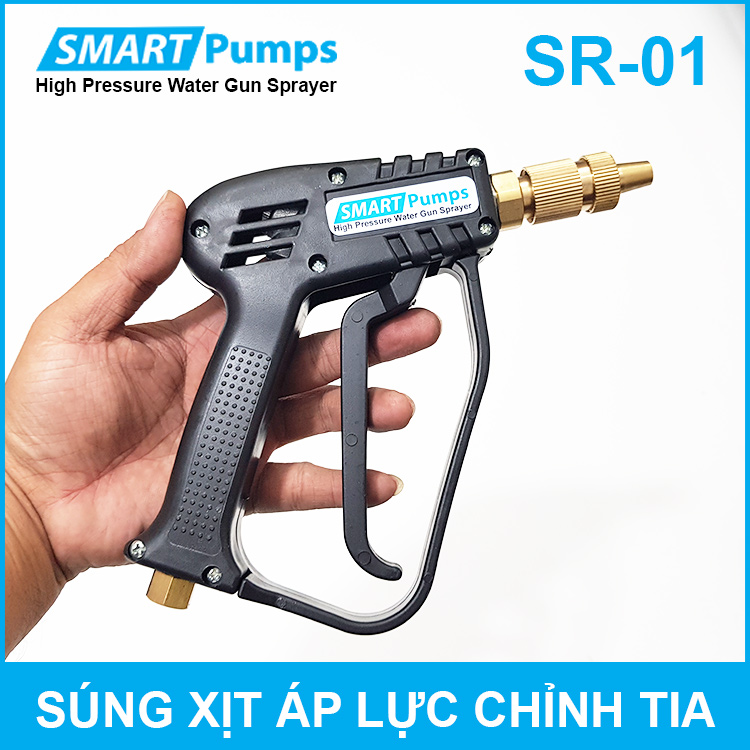 Súng xịt áp lực rửa xe vệ sinh máy lạnh tưới cây có chỉnh tia ren trong 13mm Smartpumps